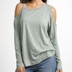 Chaser Cold Shoulder Long Sleeve Top Raw Edge Boxy Fit Size M